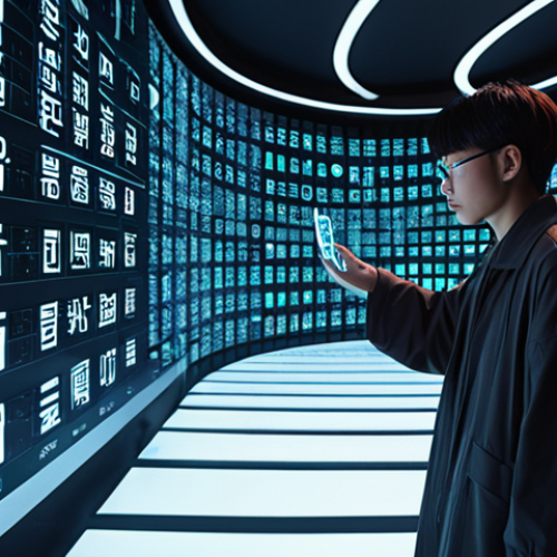 Home 24 A futuristic designer interacts with a holographic interface, where Hangeul characters fluidly morph in real-time (variable fonts). Dynamic data streams and subtle AI neural networks glow around the typography, illustrating advanced font generation and optimization. High-tech, minimalist studio background.