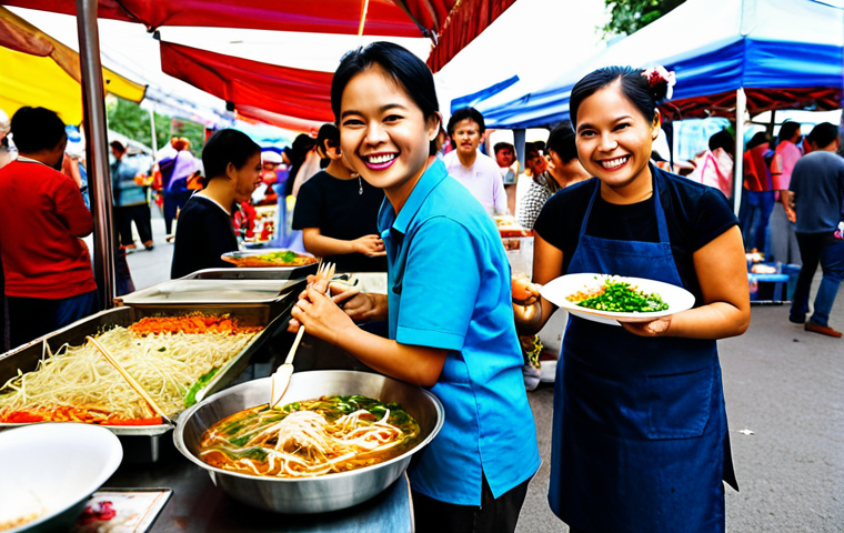 **Prompt:** A vibrant street food market scene at a multicultural festival, featuring diverse food stalls with Vietnamese pho, Thai pad thai, and Turkish kebabs, fully clothed vendors smiling and serving customers, appropriate content, safe for work, professional food photography, perfect anatomy, correct proportions, well-formed hands, natural body proportions, family-friendly.