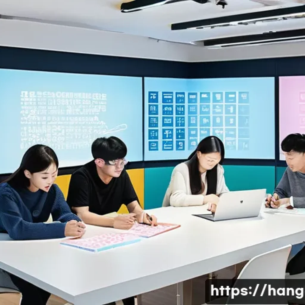 한글 네이밍 기법 - **Aesthetic Harmony of Hangeul Branding:**
    A vibrant, modern design studio where a diverse team ...