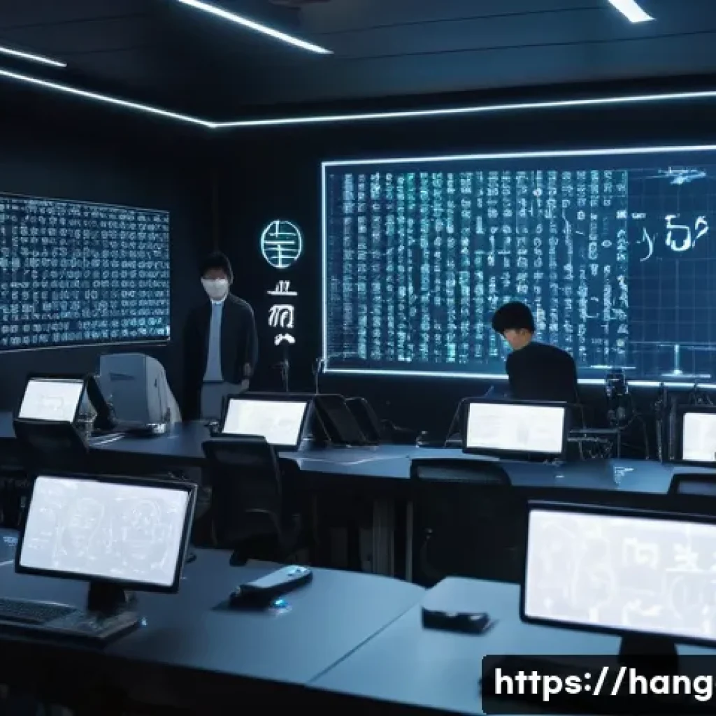 한글과 음성 데이터 처리 - A futuristic AI research lab scene showing a diverse group of scientists analyzing a large digital h...